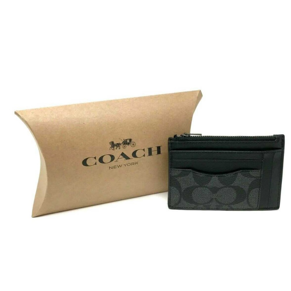 Coach Men's Multiway Zip Card Case Canvas Wallet - Picture 2 of 5